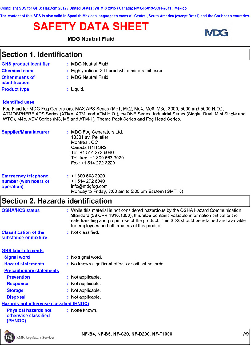 Safety Data Sheet MDG Nautral Fluid