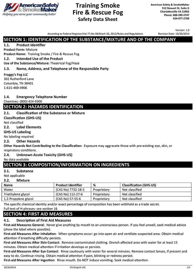 Zero Visibility Max Safety Data Sheet